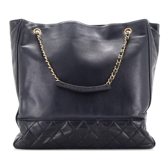 Auth Chanel Vintage Shopping Tote Lambskin Large Blue - Picture 3 of 8